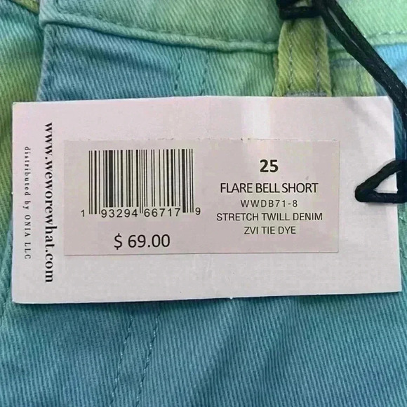 We Wore What Flare Bell Shorts, Stretch Twill Denim in Zvi Tie Tye. Size 25. NWT - Picture 7 of 16